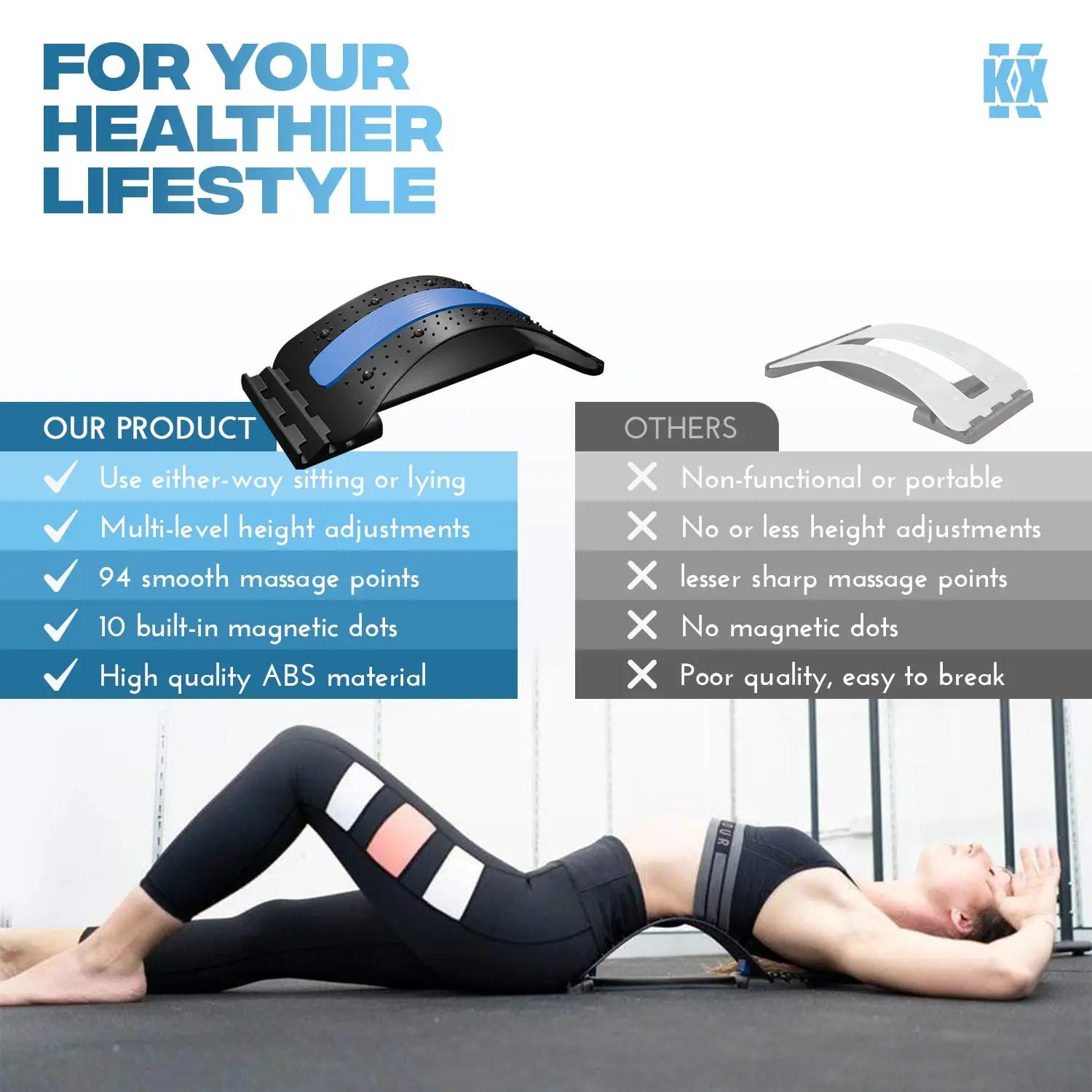 Back Stretcher for Lower Back Pain Relief, 4 Level Adjustable Lumbar Cracker Board Massager, Stretching Device for Scoliosis, Sciatica